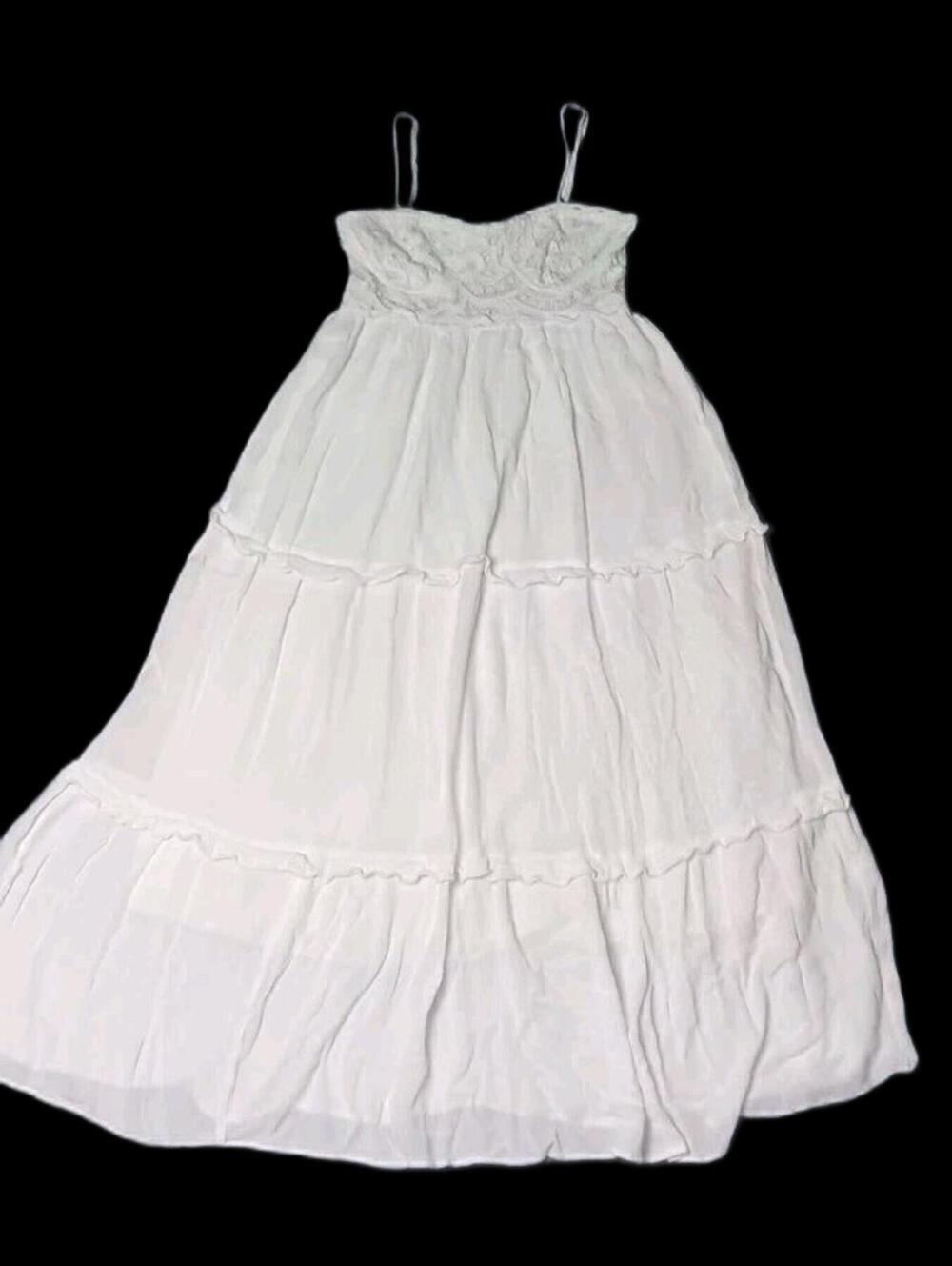 Lucca Couture Lace Babydoll Maxi Dress Womens Size M White Tiered Layered Boho